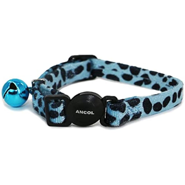 Ancol Safety Cat Collar in Turquoise Leopard Print - Comfortable Pet Accessory with Break Away Buckle - Kitten Training Walking Neckband