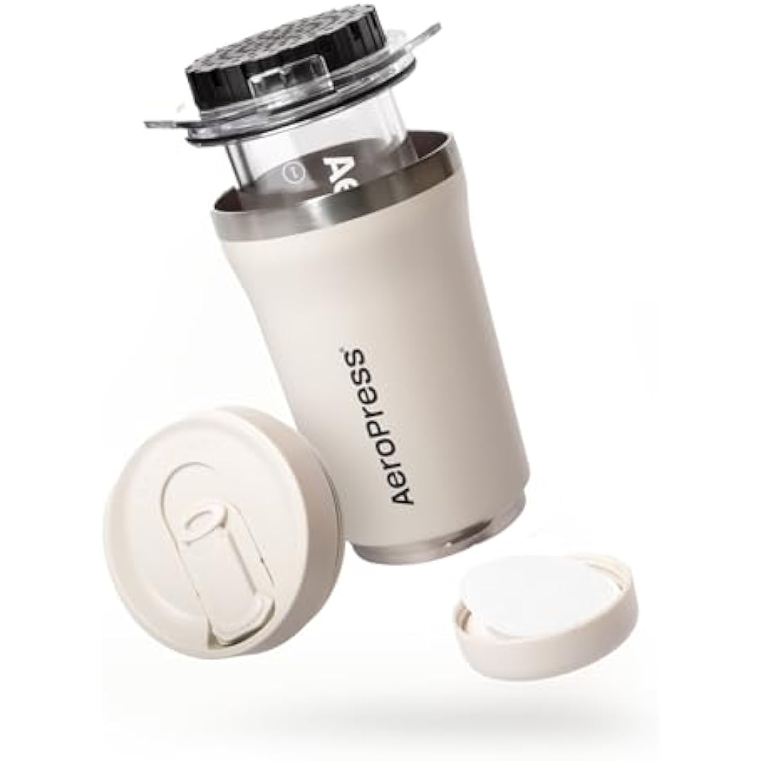 AeroPress Go Plus, Small Portable Coffee Maker for Travel & Camping - 3 In 1 Brew Method Combines French Press, Pourover, Espresso, Full Bodied Coffee without Bitterness, Coffee Press Kit - Cream