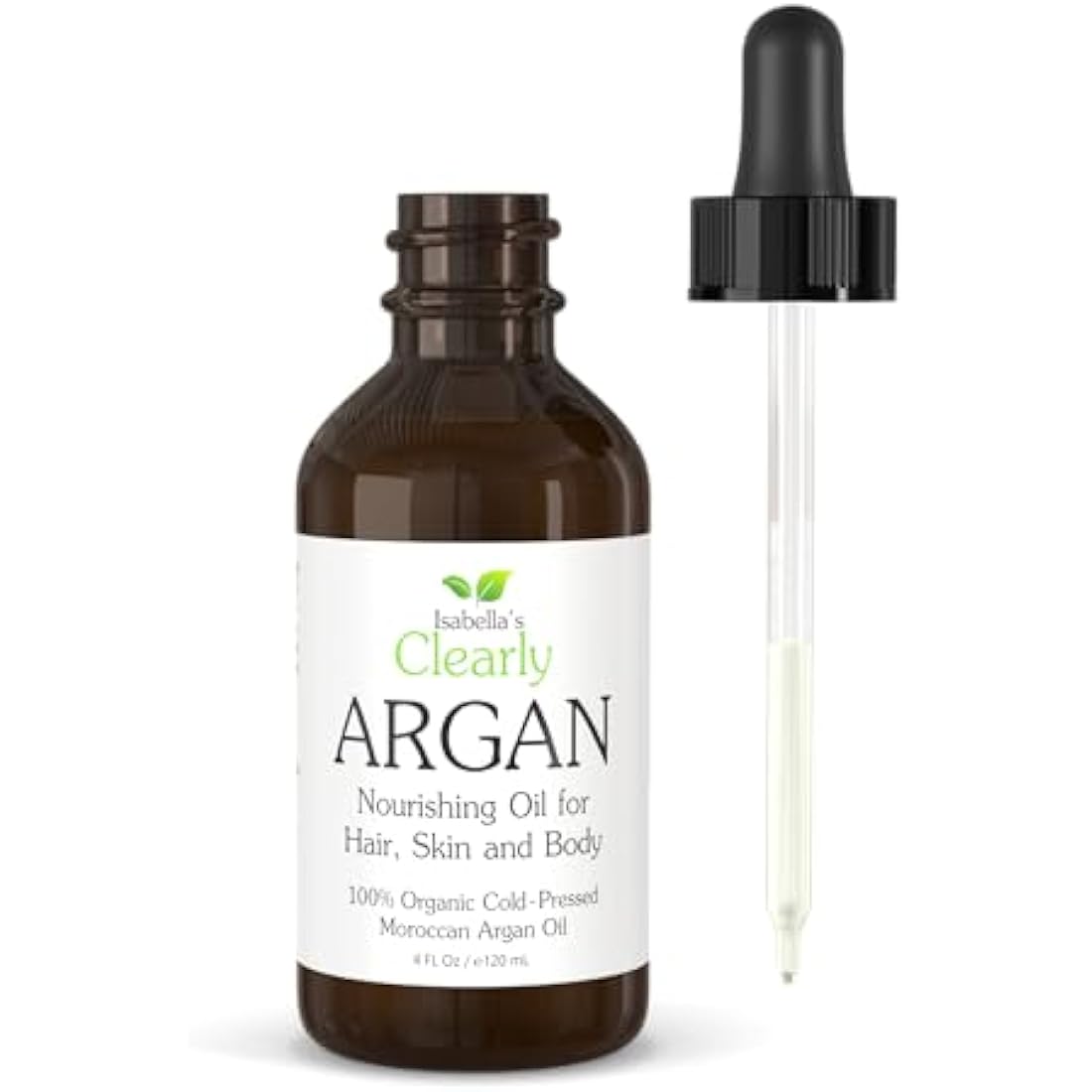 Isabella's Clearly Organic Moroccan Argan Oil for Hair, Skin, Nails | 100% Pure, Cold Pressed, Virgin, Unrefined Oil from Morocco | Eco Glass Bottle (Bulk 120ml)