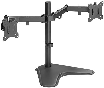 Amer Dual Monitor Stand Free-Standing Dual Monitor Arm for monitor mount 2 Screens up to 32 inches Heavy-Duty Fully Adjustable Arms Double Monitor Stand with Max VESA 100x100mm - Black