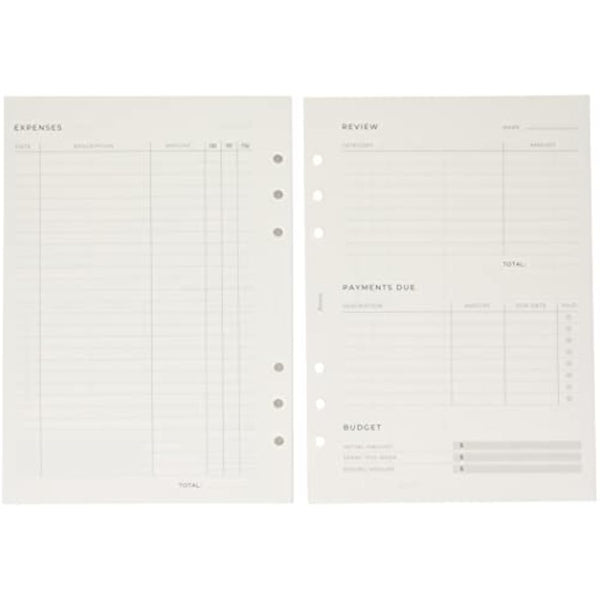 Filofax A5 Organiser Expense Tracker Refill, White