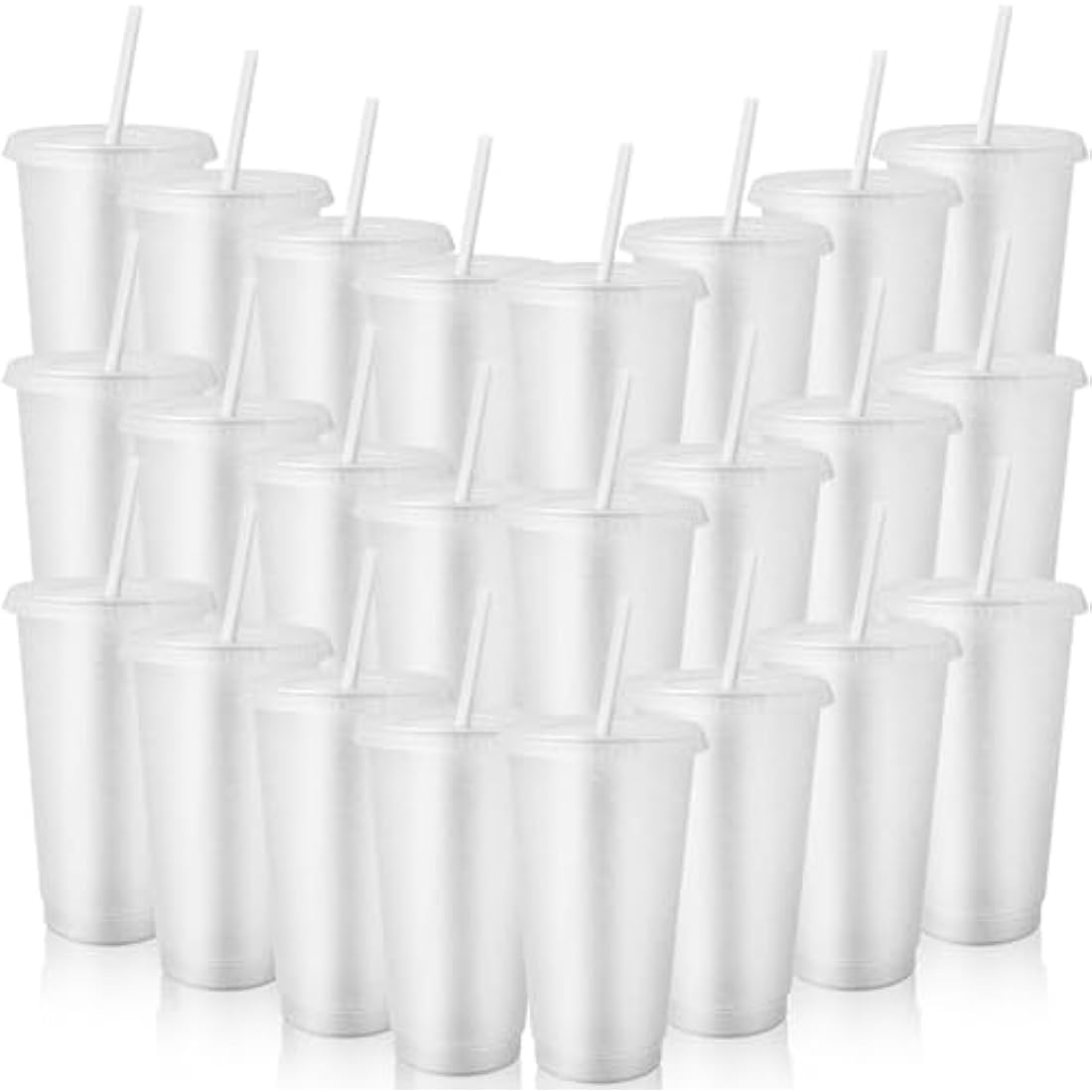 24 Pcs Reusable Cups with Lids and Straws 24 oz Glitter Iced Coffee Tumbler Plastic Travel Mug Cup for Smoothie Juices Birthday Sleepover Party Supplies (Clear)