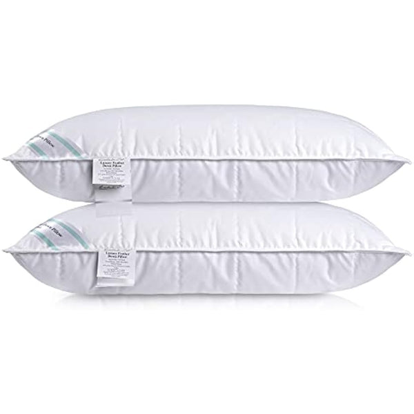 Threads For Bed Natural Feather & Down Pillows Pack of 2, Luxury Sleeping Pillow with Downproof Dual Layer Cover, Medium/Soft Density Support Pillow For Back & Side Sleeper - 19x29