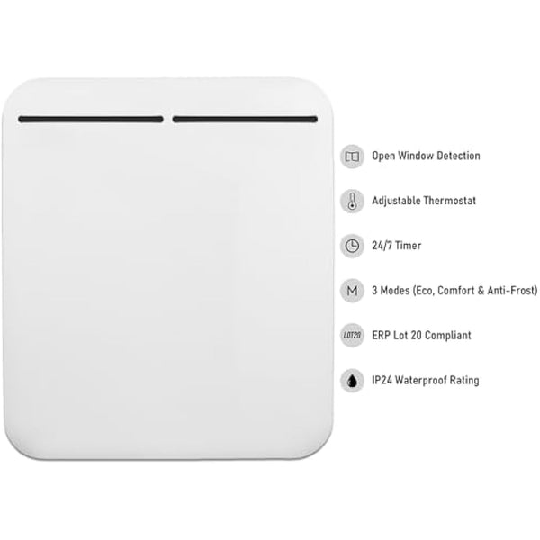 MYLEK Electric Panel Space Heater Radiator - Wall Mounted or Free Standing -Electric Energy Efficient, Open Window Detection, Thermostat, Timer, Anti Frost, Bathroom IP24, ERP Lot20 (500W White)