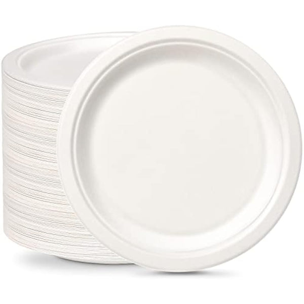 greensight 150 Pack Disposable Paper Plates 10 inch - Eco-Friendly, Sugarcane Strong Large White Plates 100% Biodegradable and Compostable Rigid Dishes for Party BBQ Picnic