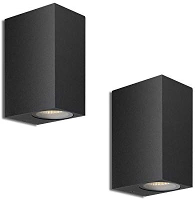 HLFVLITE 2 X Black Outside Wall Light Aluminium Up Down Outdoor Wall lamp, GU10 Exterior Wall Sconce, IP44 Waterproof Garden Lights for Front Door, Patio, Terrace, Hallway, Garage, Porch
