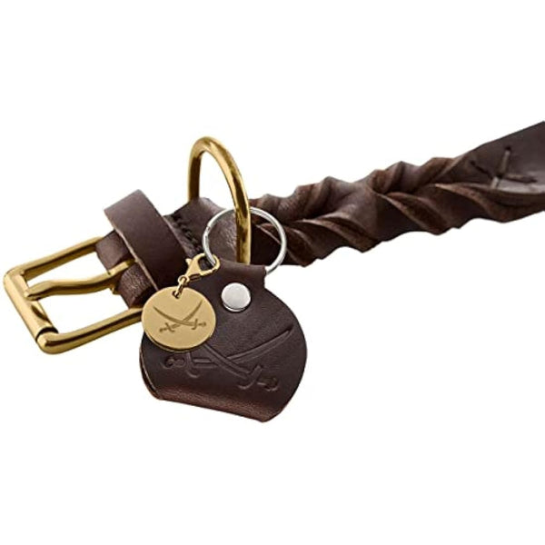 HUNTER SANSIBAR SOLID Leather Dog Collar Heavy Duty Grip Braided 50 (S-M) Dark Brown