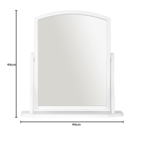 Home Selections Arched Wood Dressing Table Mirror, White, 44x44cm, Wooden Free Standing Tabletop Vanity Mirror