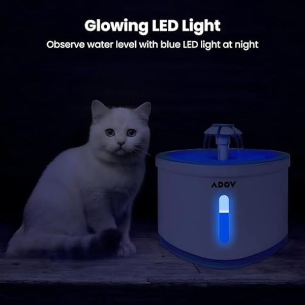 ADOV Cat Water Fountain for Drinking, USB Powered 2.4L Cat Water Dispenser with Water Level Window, Quiet, Healthy, Hygienic, Automatic Pet Drinking Fountain for Kitten, Dogs and Small Animals