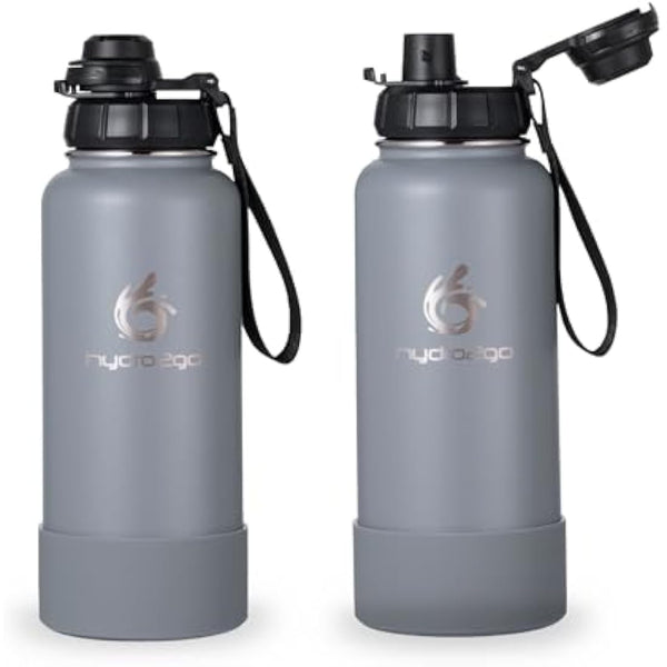 hydro2go Stainless Steel Water Bottle with Sports Lid – BPA-Free, Leak-Proof, Insulated Bottle for Sports & Outdoors, Keeps Drinks Cold 24h / Hot 12h (Quicksilver, 950 ml)