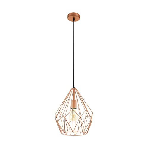 Eglo Carlton Vintage Pendant Lamp, Copper-Coloured Steel Retro Hanging Light, E27 Socket