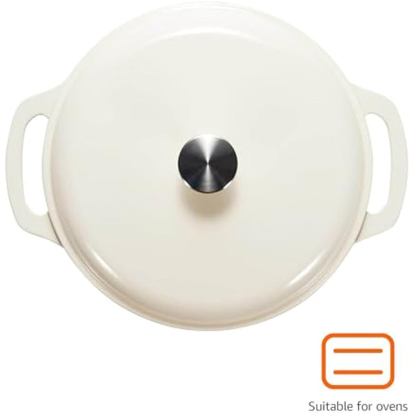 Amazon Basics Round Enameled Cast Iron Covered Dutch Oven, 5.7 L, White