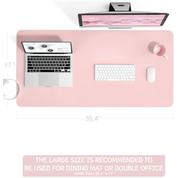 YSAGi Non-Slip Desk Pad, Waterproof PVC Leather Desk Table Protector, Ultra Thin Large Mouse Pad, Easy Clean Laptop Desk Writing Mat for Office Work/Home/Decor (90 x 43 cm, Pink)