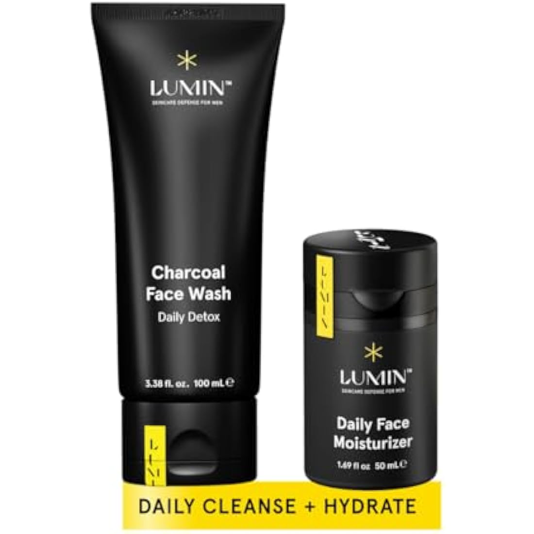Lumin - Dynamic Duo - Skin Care kit for Men - Includes: Charcoal Face Wash Daily Detox & Daily Face Moisturiser,Suitable for all skin types, Daily Use, Two Month Supply
