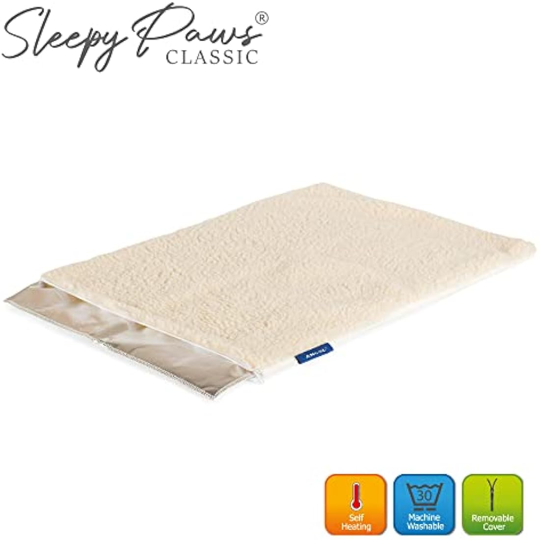 Ancol Self Heating Pet Pad Cream Fleece Cover with Thermal Structure - Removable Machine Washable for Cats and Dogs - 48cm x 38cm / Small
