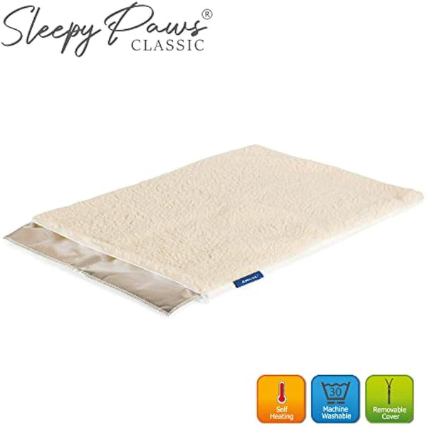 Ancol Self Heating Pet Pad Cream Fleece Cover with Thermal Structure - Removable Machine Washable for Cats and Dogs - 48cm x 38cm / Small