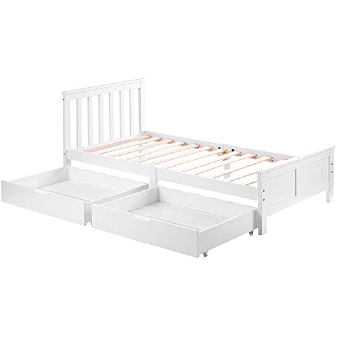 3ft Single Wooden Solid White Pine Storage Bed Frame with Drawers, Bed Furniture Frame for Adults, Kids, Teenagers (White 190x90cm)