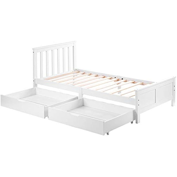 3ft Single Wooden Solid White Pine Storage Bed Frame with Drawers, Bed Furniture Frame for Adults, Kids, Teenagers (White 190x90cm)