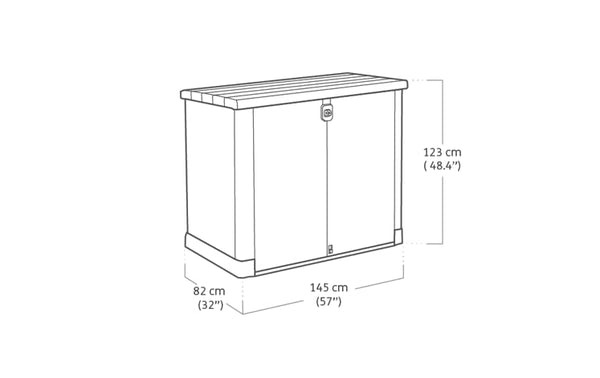 Keter Store It Out Pro Outdoor Garden Furniture Storage Shed Beige with Brown Lid Fade Free All Weather Resistant Safe and Secure Zero Maintenance 5 year Warranty