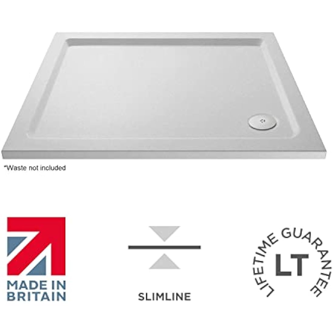 nuie NSR014 Trays Modern Bathroom Slip Resistant Rectangular Shower Tray, 9000mm x 1000mm, Matt White