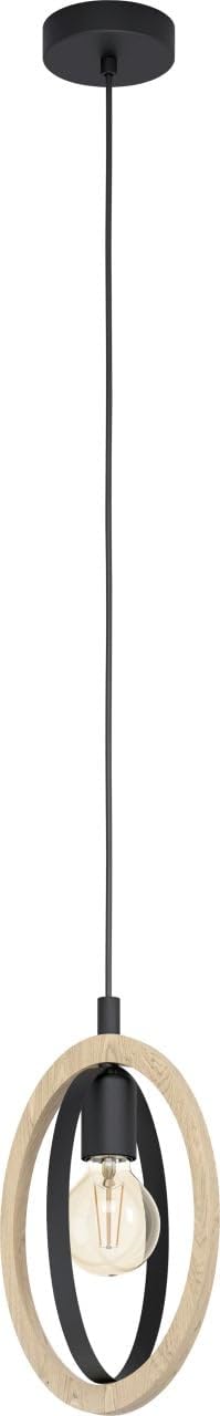 Eglo Pendant lamp Basildon, 1-Light Hanging lamp Vintage, Industrial, Retro, Pendant lamp Made of Steel and Wood in Black, Natural, Dining Table lamp,