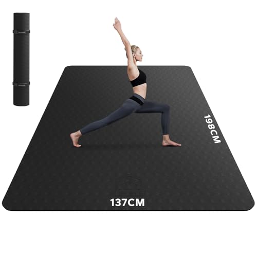 HAPBEAR Large Yoga Mat for Women- 198cm?137cm?6mm, TPE Non-Slip, Durable, Eco-Friendly, Extra Large Thick Wide Exercise Mat for