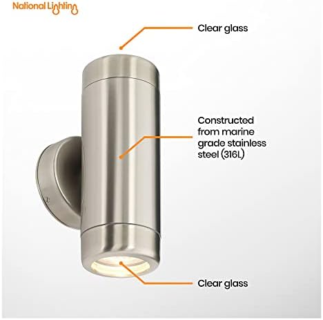 National Lighting Marine Grade Spot Lights - Outdoor Up Down Lights - Stainless Steel IP65 Rated Waterproof Wall Light Spotlights for Coastal Areas - Max 35W Halogen or GU10 LED (Not Included)