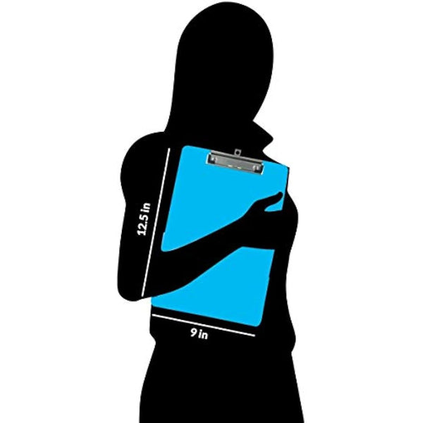 6 Coloured Plastic Clipboards | Strong 12.5 x 9 Inch (A4 Size) Multi Pack Clipboard | Holds 100 Sheets! | Acrylic Clipboards with Low Profile Clip & Heavy Duty Clip Boards | UK Brand