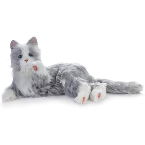 Ageless Innovation Joy For All Interactive Pet Cat - Lifelike & Realistic Companion with Soft Fur and Soothing Purrs, No Assembly Required - Silver With White Mitts