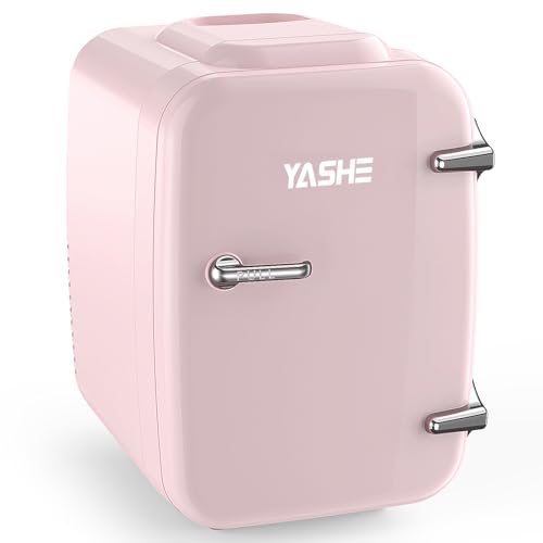 YASHE Mini Fridge 4 Liter/6 Cans Small Refrigerator for Skincare 110V AC/ 12V DC, Black