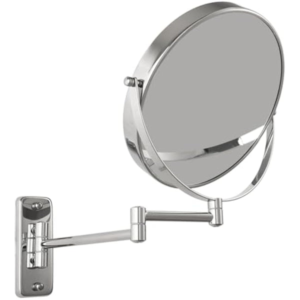 FFowcye 8" Wall Mounted Makeup Shaving Mirror - 1X/10X Double-Sided Magnifying Bathroom Vanity Mirror, 360° Swivel Extendable with Adjustable Arm, Chrome Finish for Makeup (No Light)
