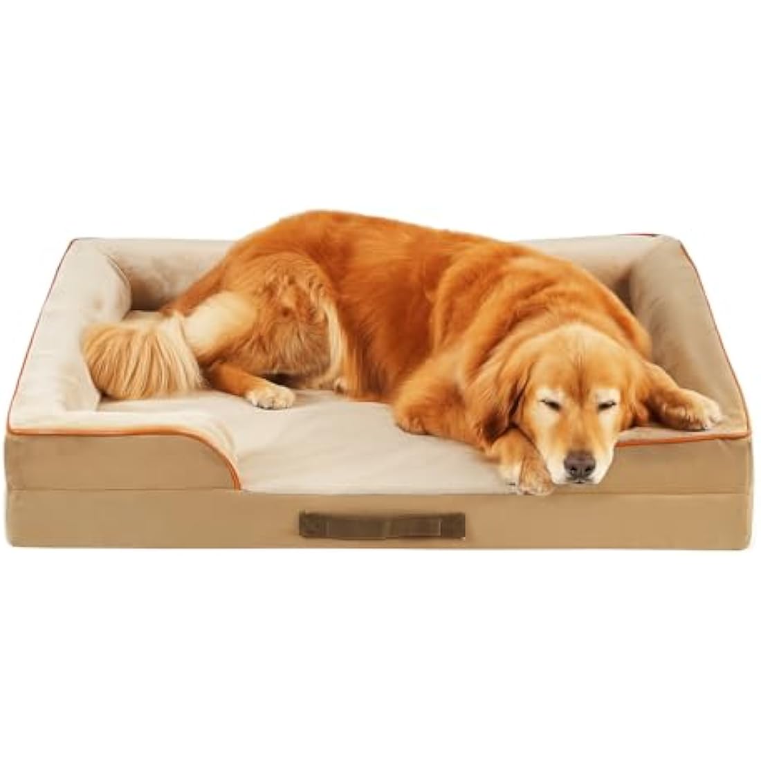 Codi Extra Large Memory Foam Layer Dog Bed, Washable Orthopedic Dogs Beds Couch with Removable Zipper Cover, Waterproof Pet Sofa with U-Shape Bolster, Khaki, 106x81x(8.9+8.9) cm