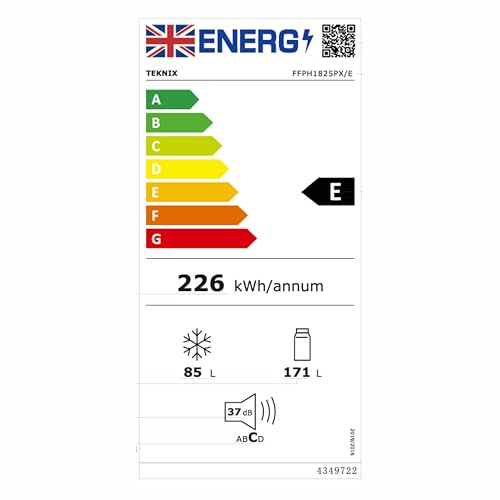 Teknix FFH1825WB 55cm Freestanding 50/50 Fridge Freezer - 256 Litre Capacity - Total No Frost - Non-plumbed Water Dispenser - Black, H182.5 x W55 x D56.2 (cm)