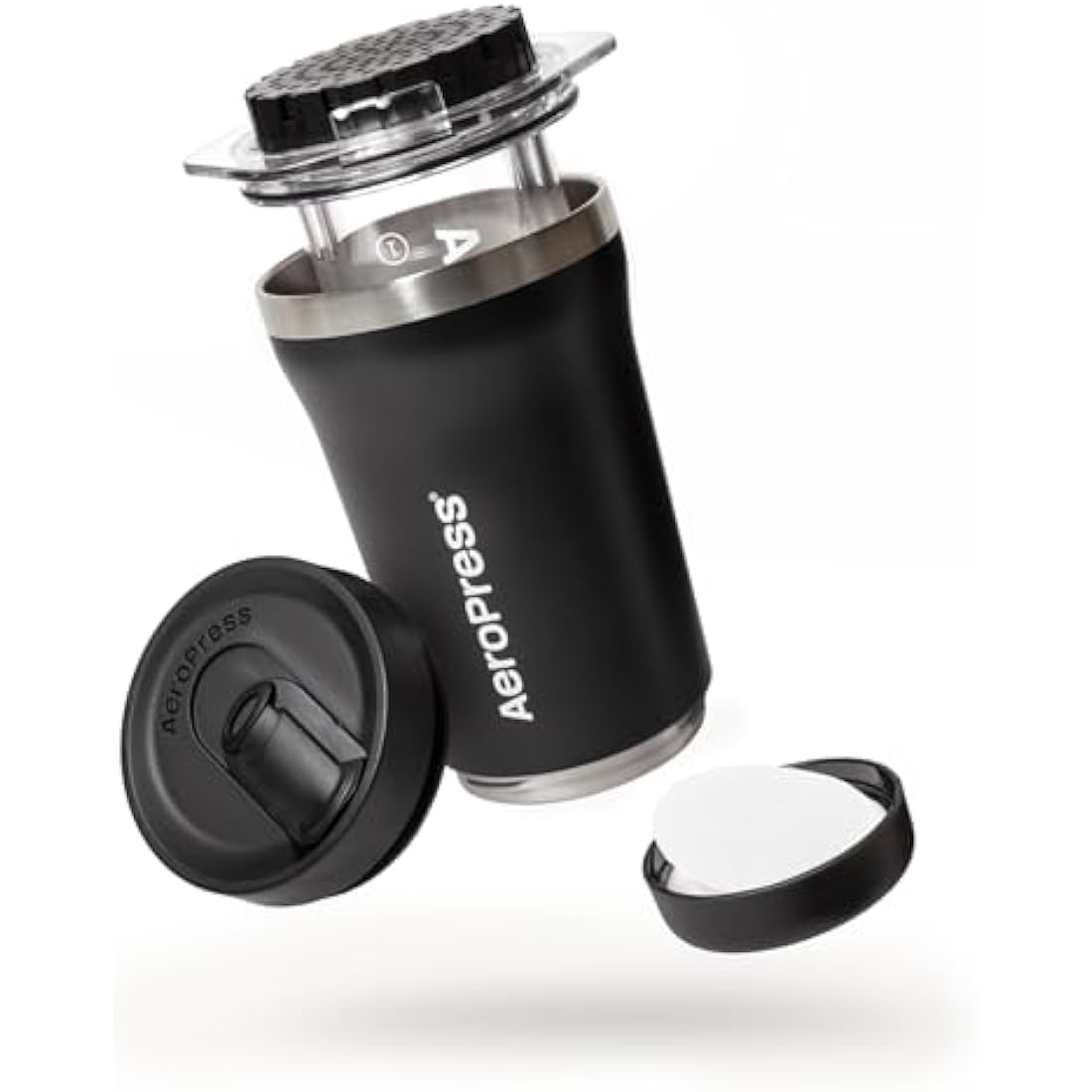 AeroPress Go Plus, Small Portable Coffee Maker for Travel & Camping - 3 In 1 Brew Method Combines French Press, Pourover, Espresso, Full Bodied Coffee without Bitterness, Coffee Press Kit - Black