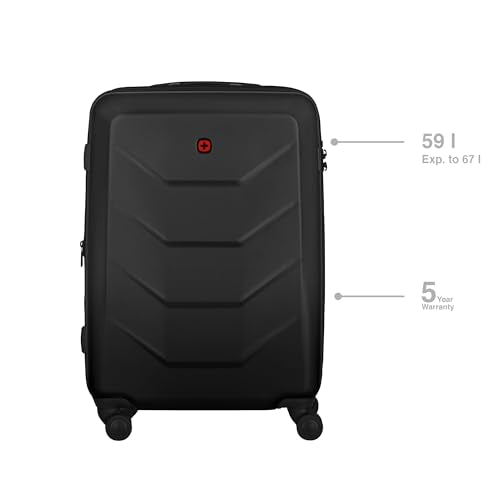 Wenger Prymo Medium hardside case with 4 Wheels, mid-Sized, 59 (67) L, Hardshell, Security Lock, for Men and Women, Travel or Vacation, Black, 612537