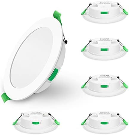 ALUSSO LED Recessed Ceiling Lights, 7W 580Lm Ultra Slim Dimmable Downlights, Warm White 3000K Neutral White 4000K Cool White 6500K Adjustable, IP44 Bathroom Spotlights for Kitchen, Living Room, 6 Pack