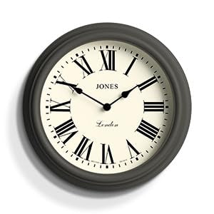 Jones Clocks Venetian wall clock | Classic round clock | 30cm | Dark grey | Roman numerals | Traditional design ideal for kitchen, living room or