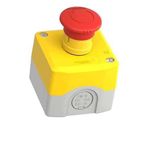 Schneider Electric Control station, plastic, yellow lid, 1 red mushroom push button Ø40, key release, 1 NO + 2 NC