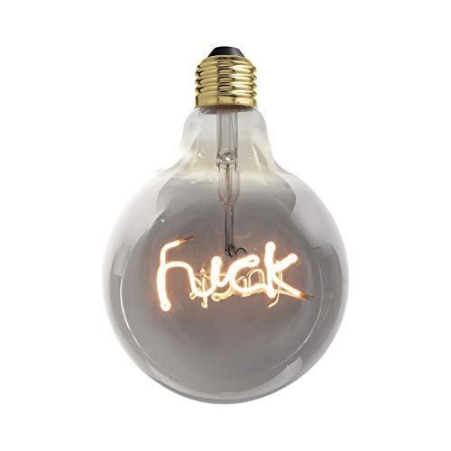 AMARCORDS - Led Bulb dimmable, Filament with The Inscription F**K, Warm Light 2500K, Smoky Glass Guy Globe, E27, 4W