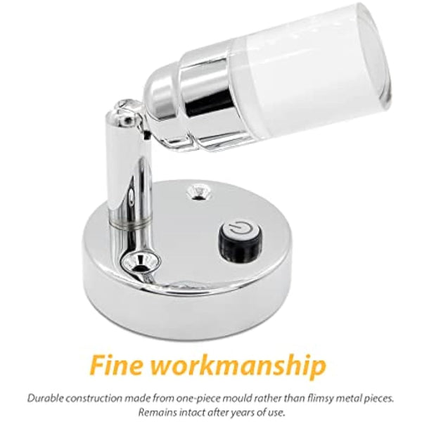 Dream Lighting 2 x 12v Reading Light Cool White - 6000K 2W 100LM with Blue Night Lighting - Wall Sopt Lights for Caravan Campervan Motorhome Boat - Chrome Plated Housing with Clear Acrylic Lampshade