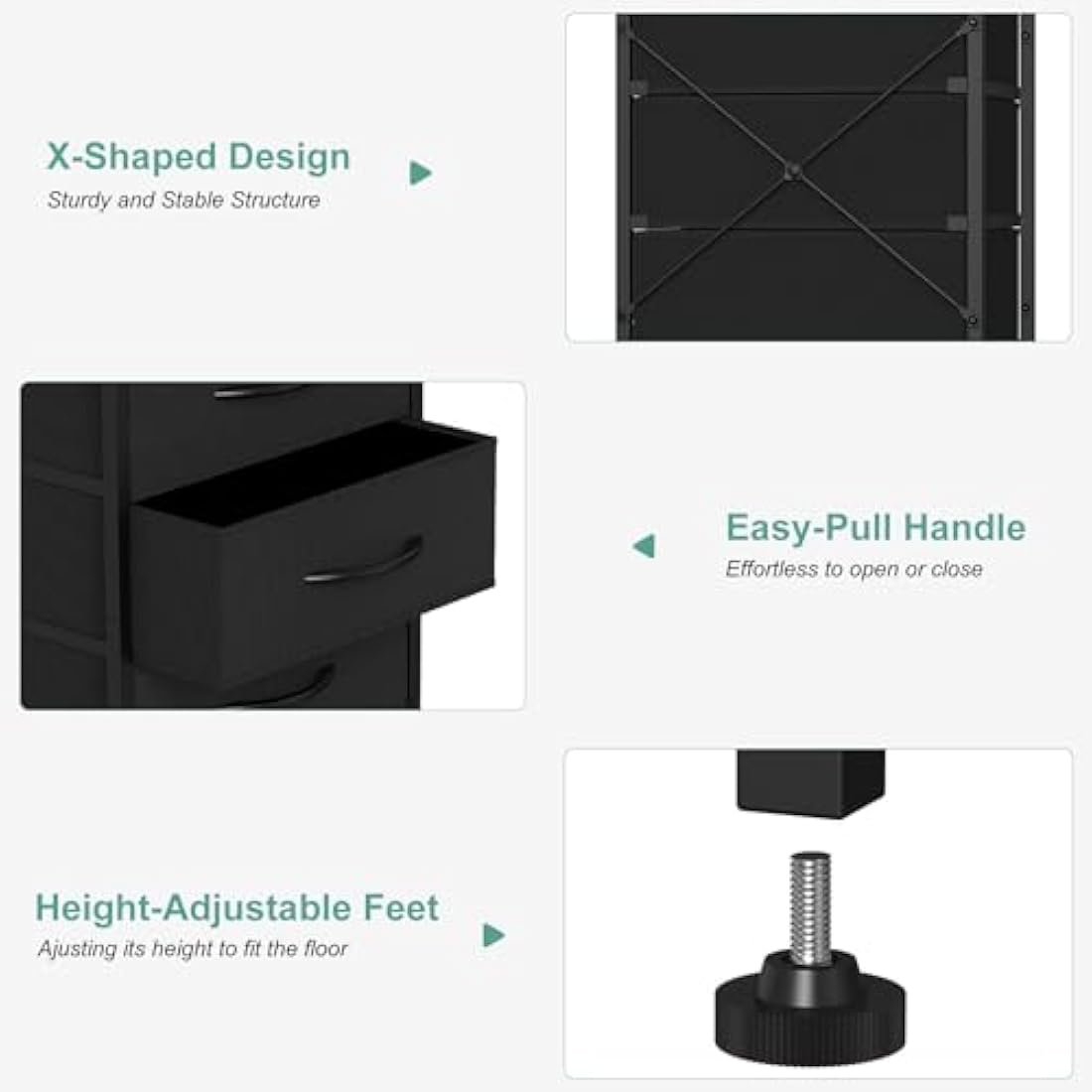 CADUKE Chest of Drawers, Tall Storage Tower with 5 Fabric Drawers for Bedroom, Sturdy Steel Frame & Wooden Top, Fabric Dresser for Living Room, Hallway, Entryway, Nursery, Black