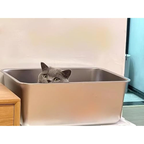 IKITCHEN Stainless Steel Cat Litter Box, Large Metal Litter Box for Cats Rabbits, Never Absorbs Odors,Stain Free, Rustproof, Non Stick Smooth Surface, Anti-slip Rubber Bottom, 19.5"L x 13.5"W x 8"H