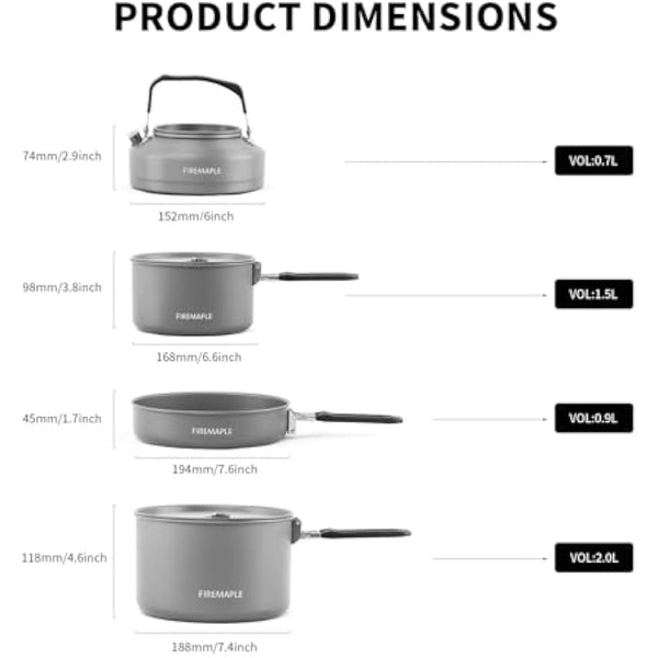 Fire-Maple Feast 4 Camping Cookware Set | Outdoor Cooking kit with Pot Kettle Pan Bowls and Spatula | Kitchen Utensils for 4 to 5 People Backpacking Trekking Hiking Fishing Picnic