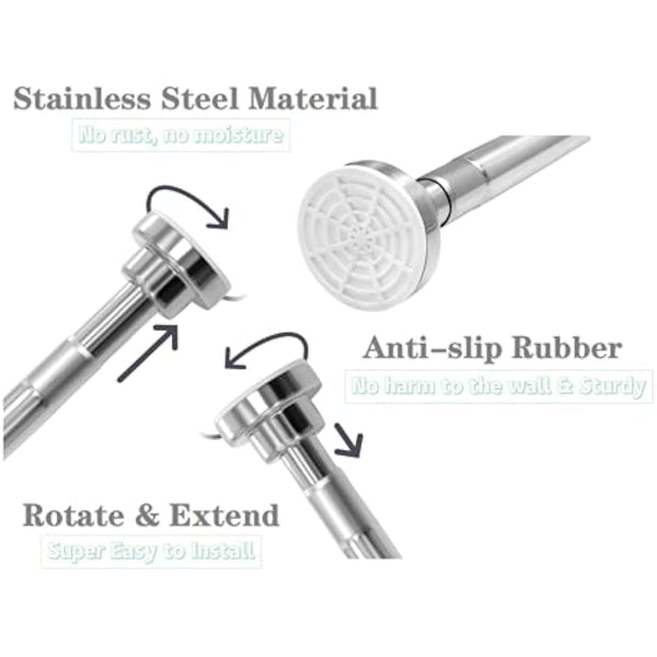 EC Breath Extendable Shower Curtain Poles 155-260cm Telescopic Tension Rod Rail Stainless Steel Bath Closet Hanging Pole