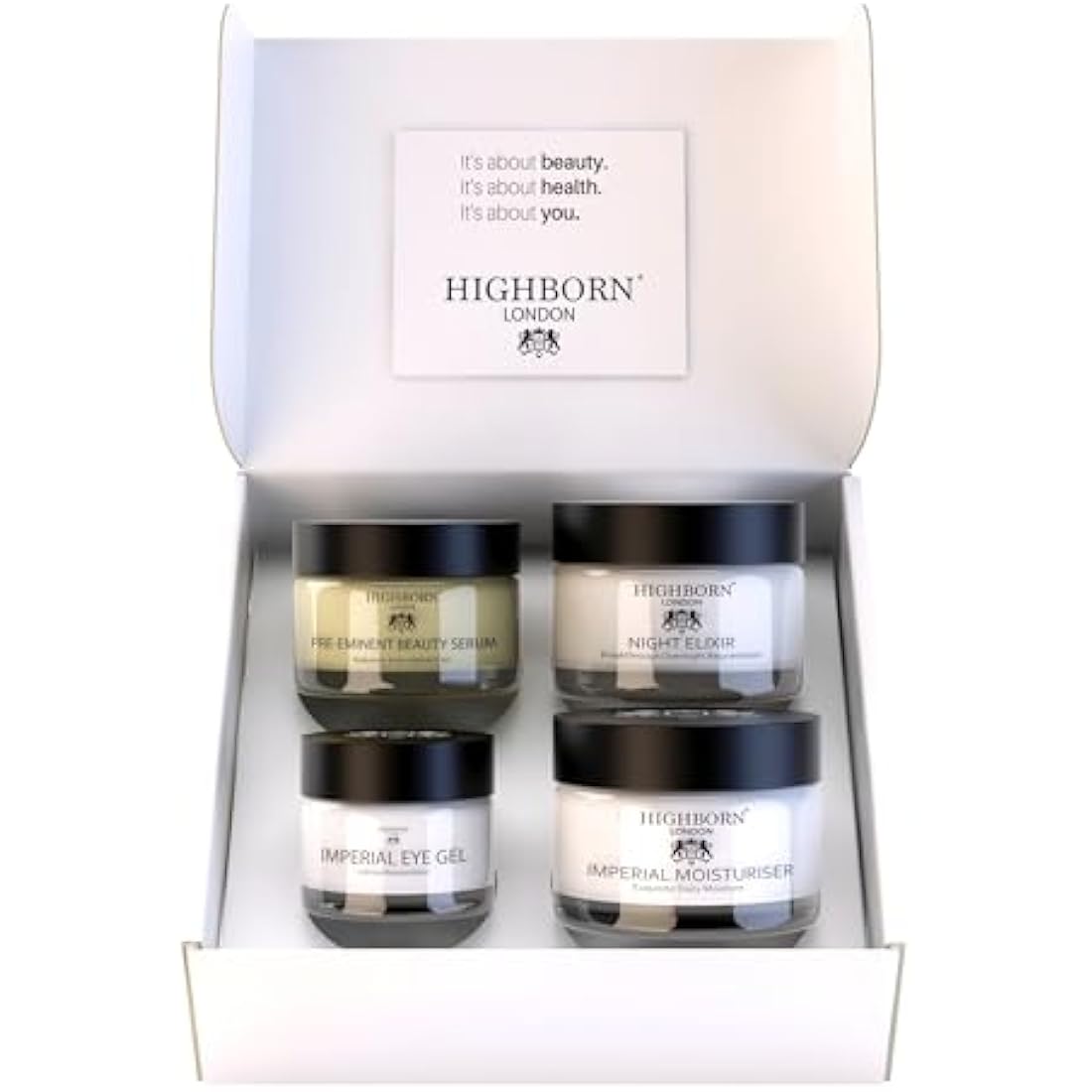 HighBorn London Four Phase Day & Night Collection - Anti Aging Skincare Set for Women w/Beauty Serum, Eye Gel, Imperial Moisturiser & Night Elixir