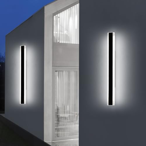 Mikeru 80cm Outdoor Wall Light, Modern 2 Pack 6500k Cool White LED Acrylic Long Wall Light, IP65 Waterproof Aluminium Fixture for Garden, Patio, Garage, Villa