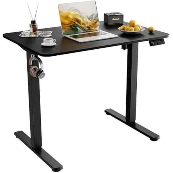 ERGOMAKER Electric Standing Desk 90x60cm, Height Adjustable Sit Stand Desk with Memory Handset Hooks for Home Office(Black)