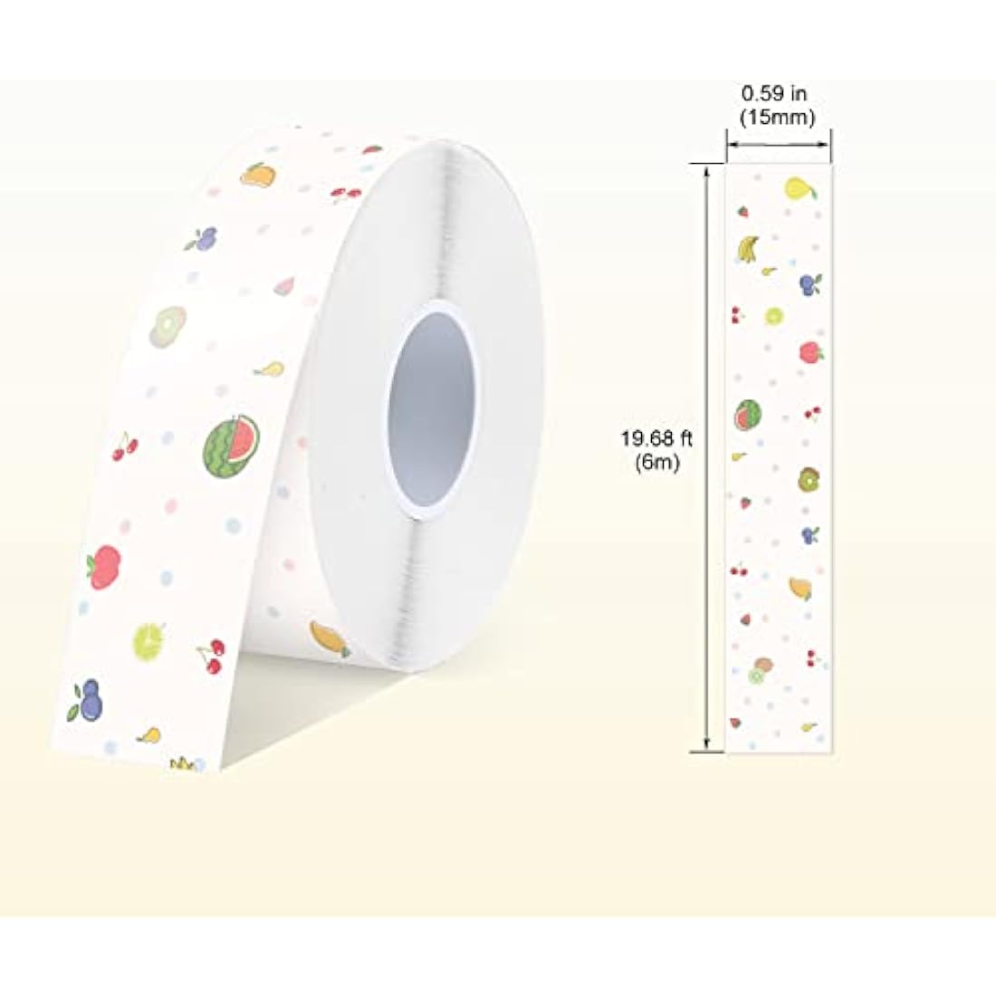 SUPVAN E10 & E11 & E16 Label Maker Tape, 15mm × 6m Genuine Continuous Laminated Thermal Label Tape Refill, Waterproof Oilproof Child-Safe Durable Auto Detect Labels, Black on Fruit