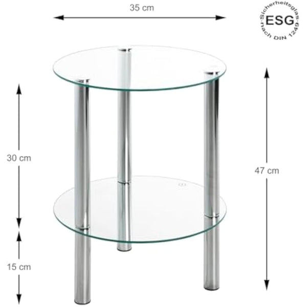 HAKU Möbel End Table Chrome, Metal, Tempered Glass - Size: H 47 cm X Ø 35 cm, Style: Modern