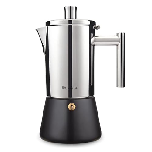 Easyworkz Diego Stovetop Espresso Maker Stainless Steel Italian Coffee Machine Maker 6cup 300ml Induction Moka Pot